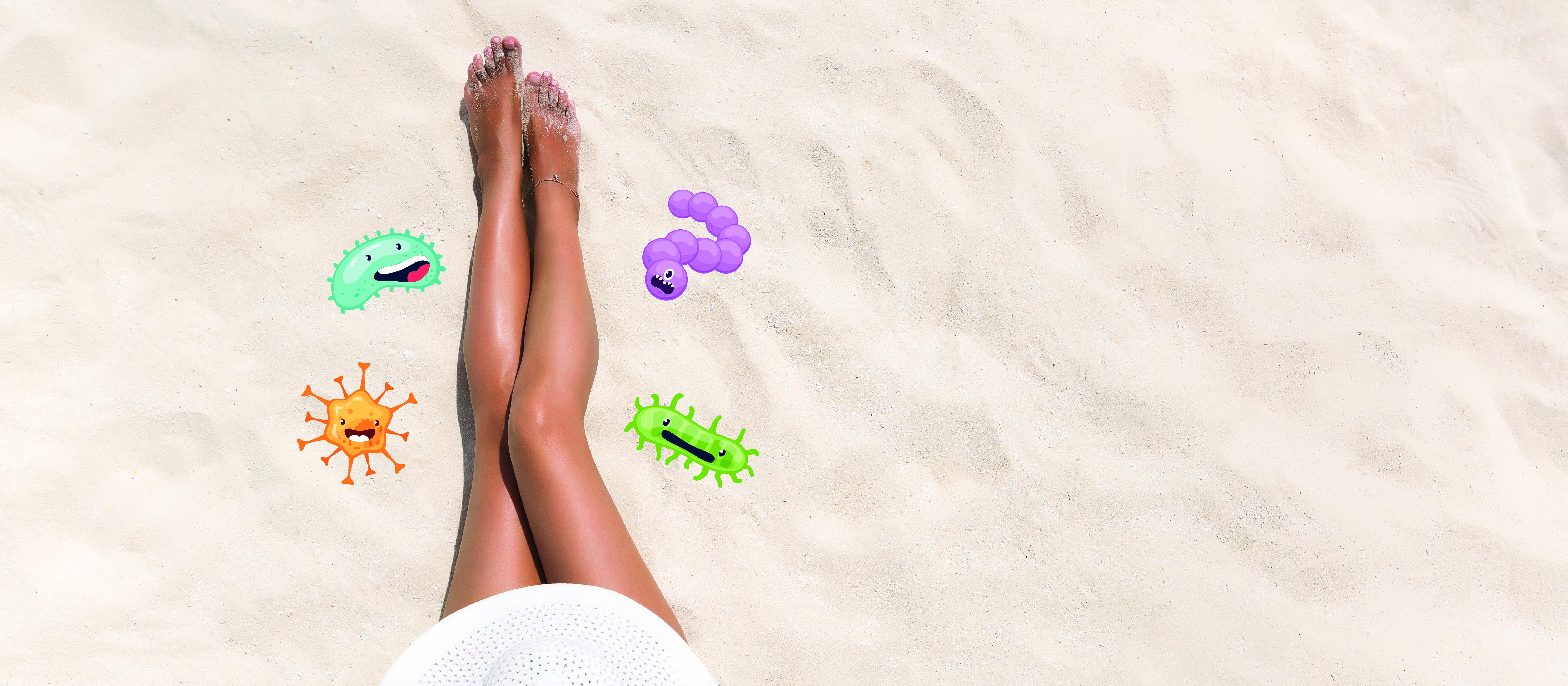 Woman on beach bacteria fungi lurking