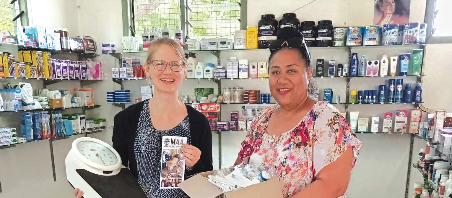 Goods arriving at Village Mission Pharmacy in Tonga jasmin Dodge