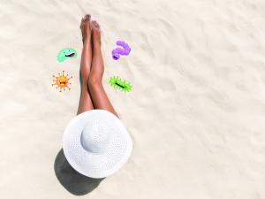 Woman on beach bacteria fungi lurking