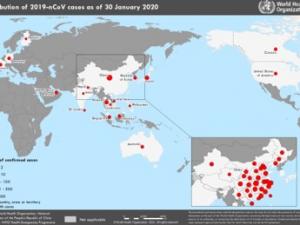 The distribution of 2019-nCoV as of 30 January