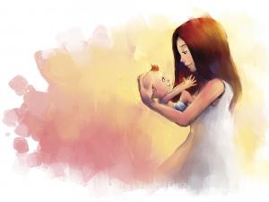 Mother and baby boy illustration