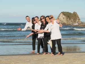 Mangawhai Pharmacy staff members at the beach 