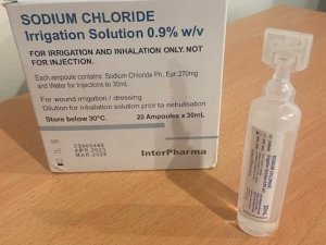 InterPharma sodium chloride box and ampules